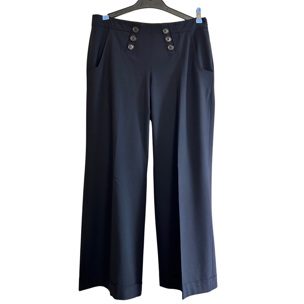 Tartan Pink Women's Wide Leg Trousers Navy Blue 10‎ Quiet Luxury